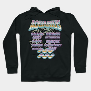 Aquarius Retro 90s Band Zodiac Birthday Traits Lightning Hoodie